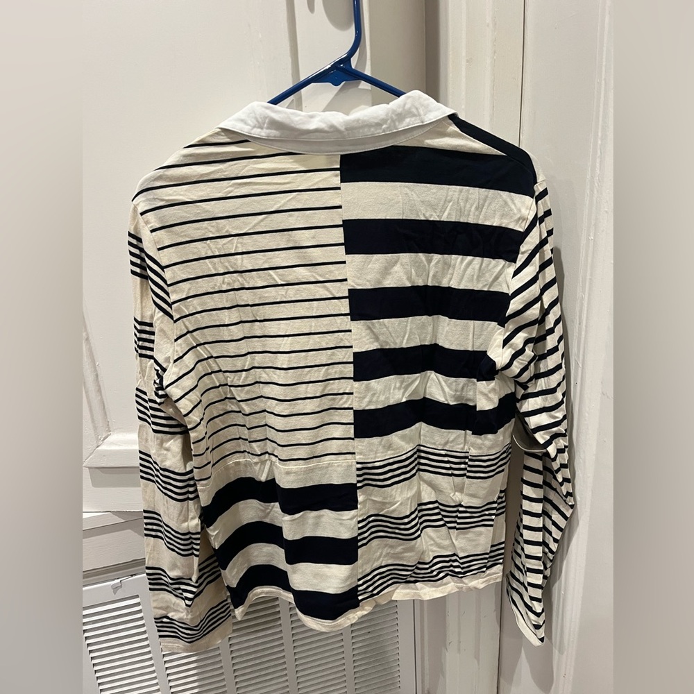 KULE Black and White Striped Long Sleeve Polo - Picture 2 of 7